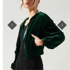 Green Velvet cropped zip up hoodie size S